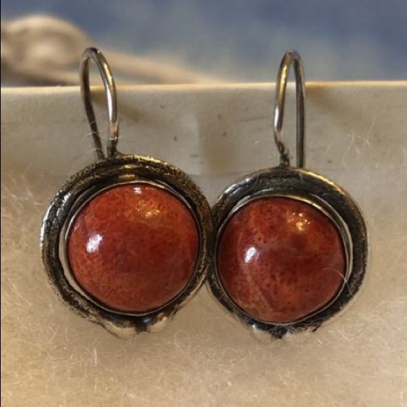 Vintage Silpada Sterling Silver Red Sponge Coral Earrings W0876 - Picture 12 of 16